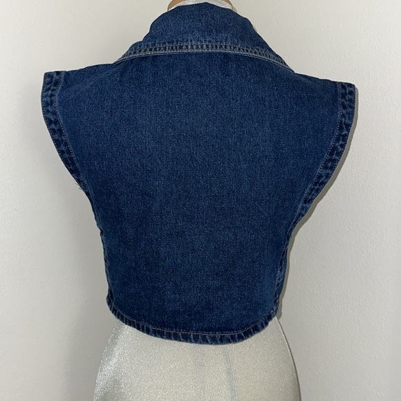 Vintage denim Jean vest crop cropped medium m - Picture 3 of 5